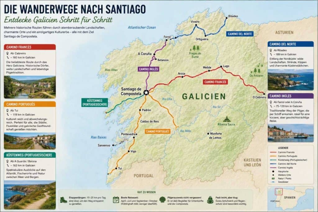 Jakobsweg Spanien: Galicien entspannt zwischen Landschaft, Geschichte und Genuss entdecken wanderwege-nach-santiago